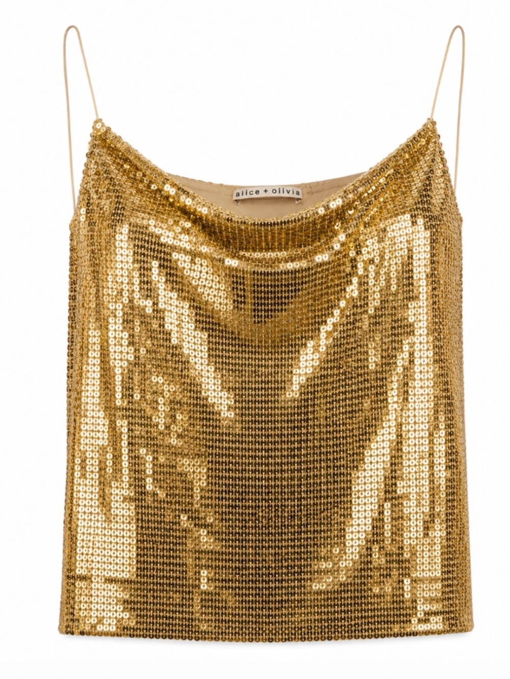 Alice + Olivia XS Gold Sequin Cowl Neck Camisole Party Cocktail Top